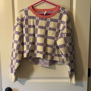 Anthropologie/Daily Practice Purple Plaid Cropped Sweater with Pink Collar